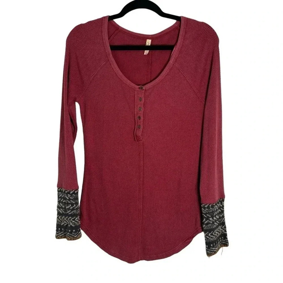 Free People Thermal Embellished Cuff Maroon Size - Picture 1 of 6
